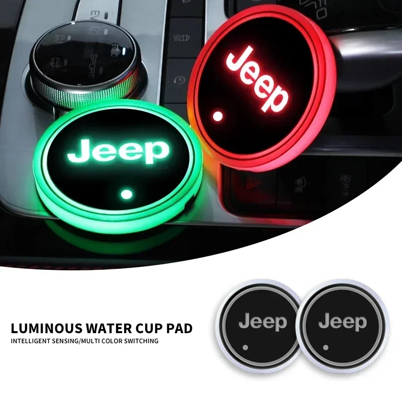 1/2PCS Base de Copo Luminosa USB para Carro com Luz de Ambiente Interna para JEEP Renegade Patriot Wrangler Cherokee Compass