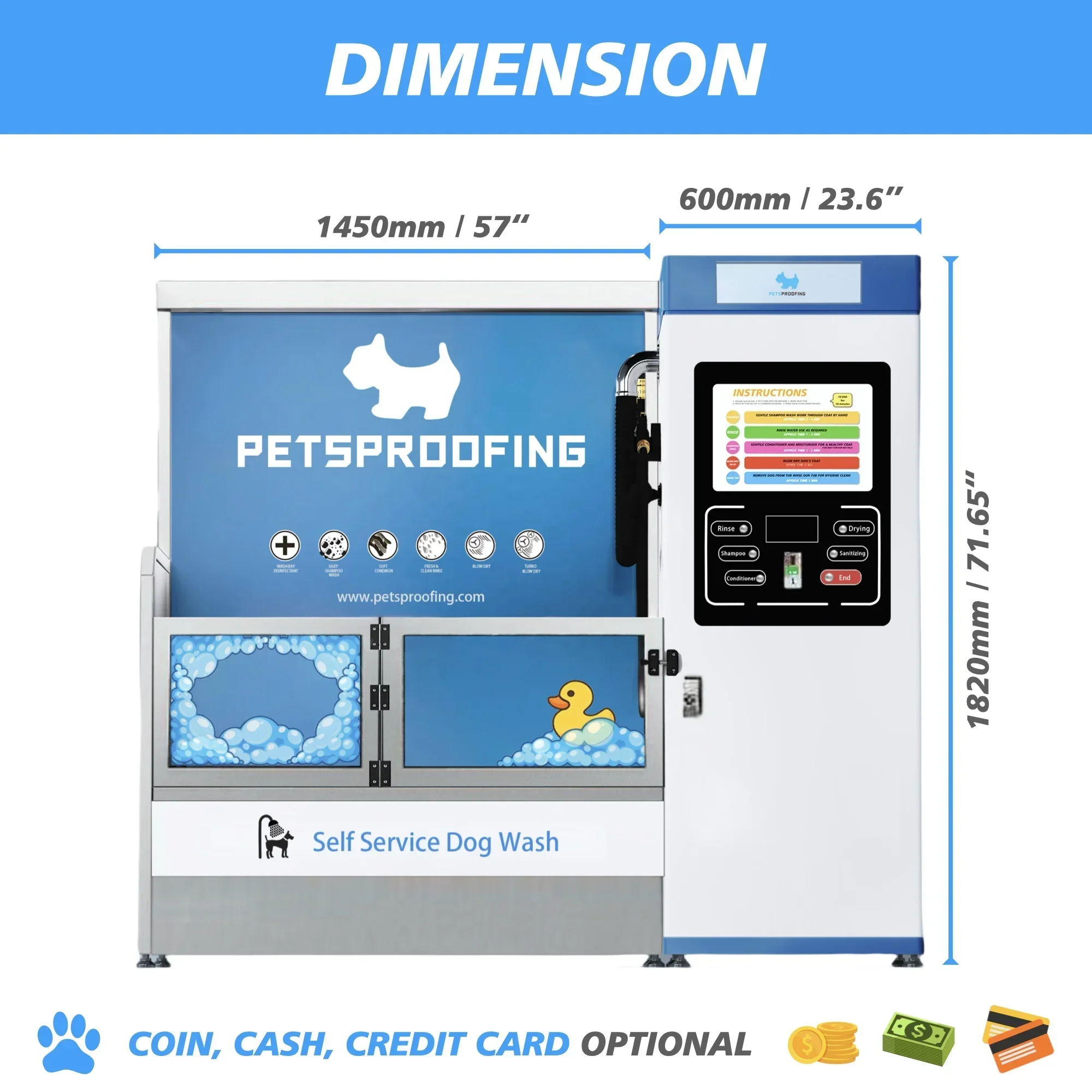 Automatic DIY Dog Cat Washing Station Self-Service Pet Bathtub Vending Machine Stainless Steel Grooming Pets Including Reptiles