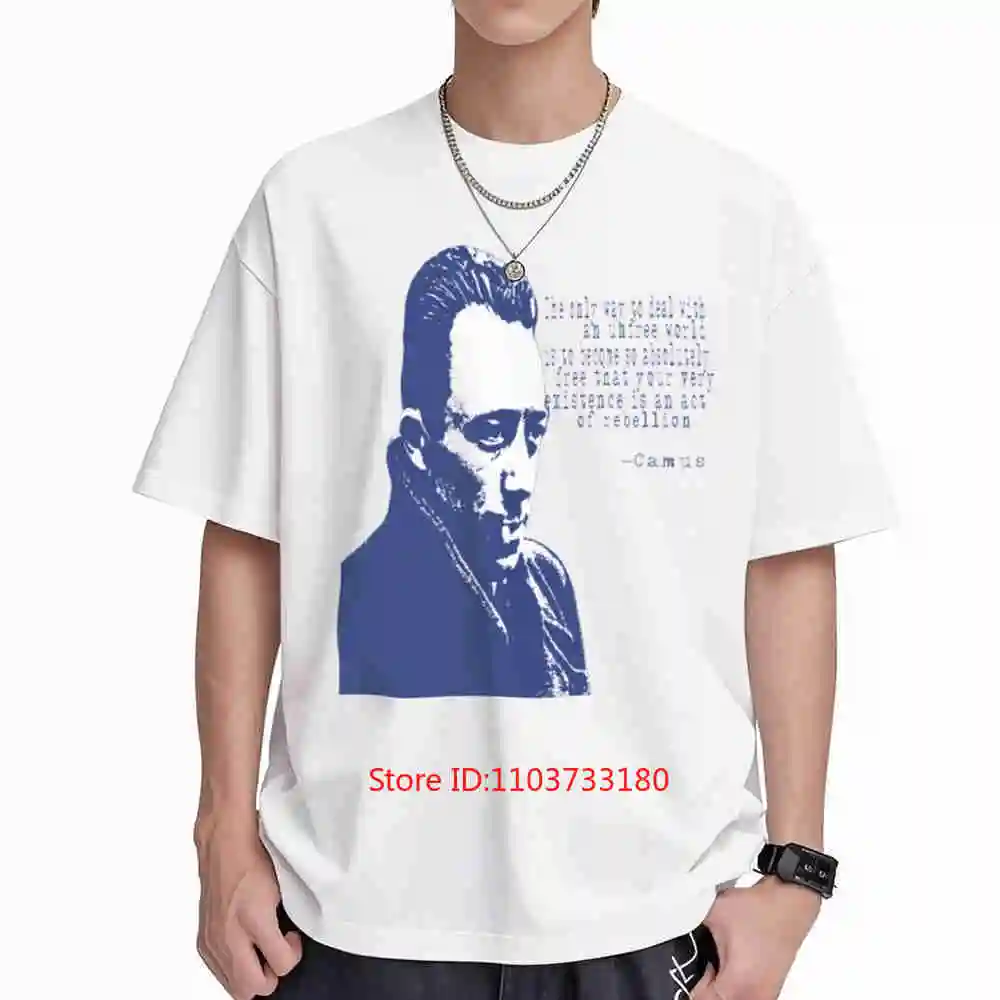 Albert Camus Philosopher Portrait Quote Short Sleeve Tee 100% Cotton T-Shirt