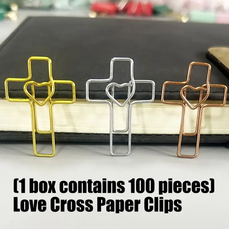 

100Pcs Heart Crossed Paper Clip 3.5X2.3CM Metal Paperclip Bookmarks Page Clip for Document Note Card Photo Organization D2RC