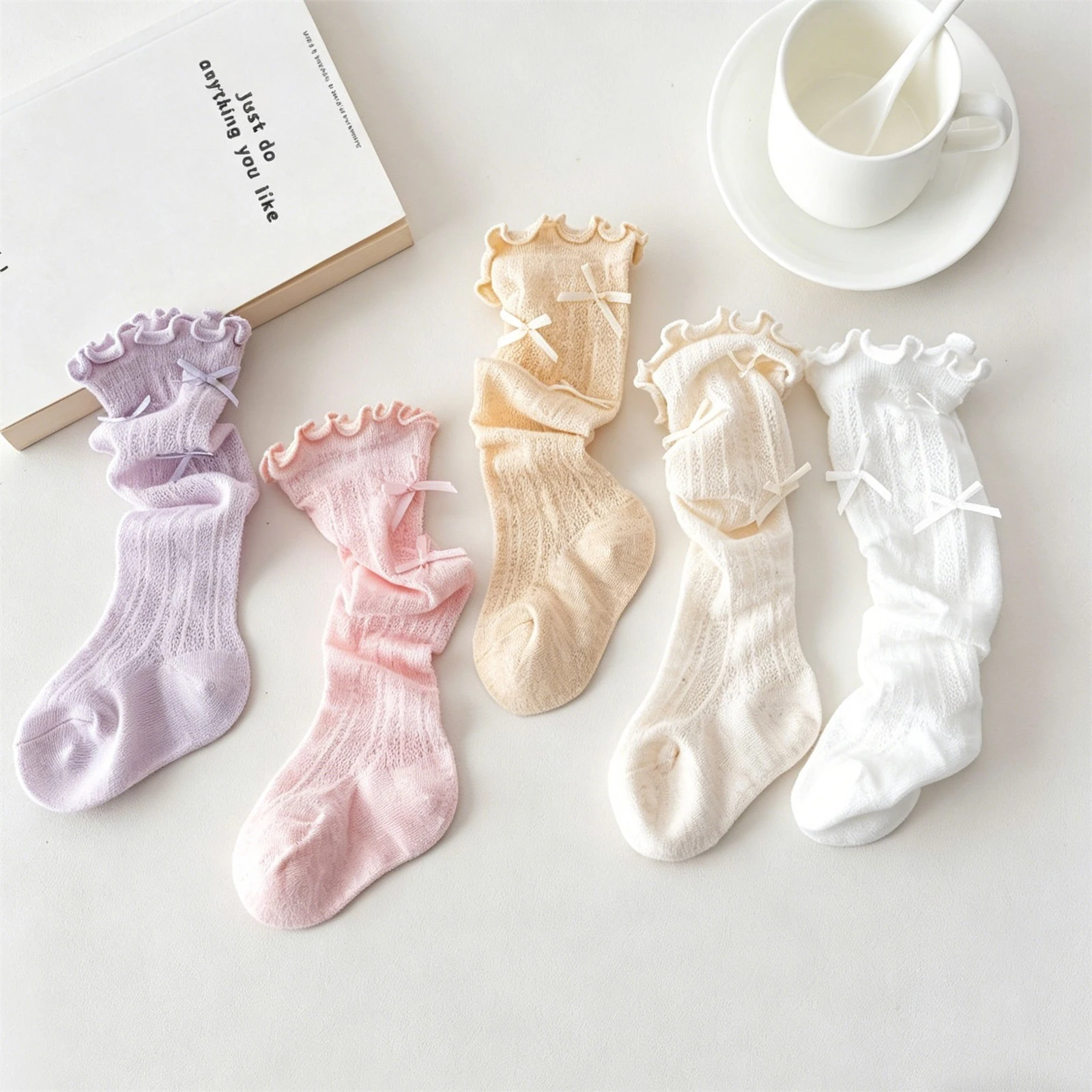 

0-24Months Infant Baby Girls Thigh High Socks Cute Breathable Bow Decor Long Stockings for Spring Summer
