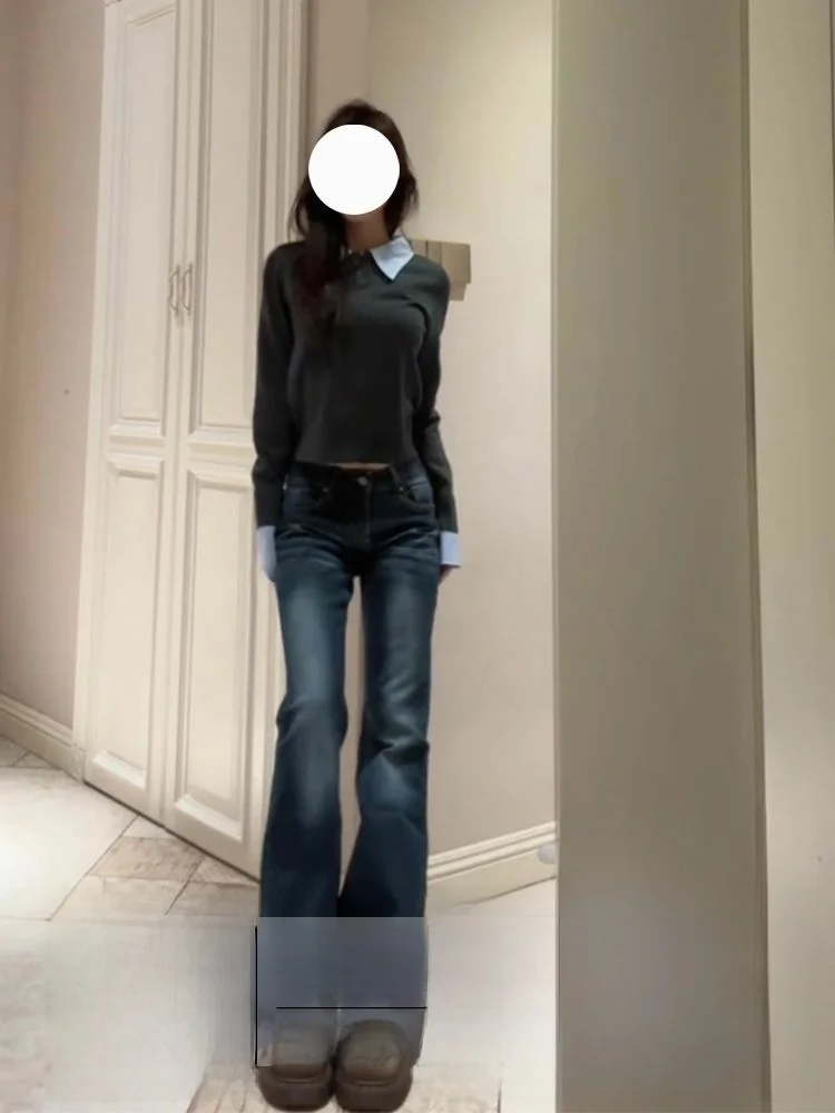 

Джинсы женские с низкой посадкой, расклешенные, осенне-зимние, новые, стройнящие, в ретро-американском стиле, с высокой талией, облегающие