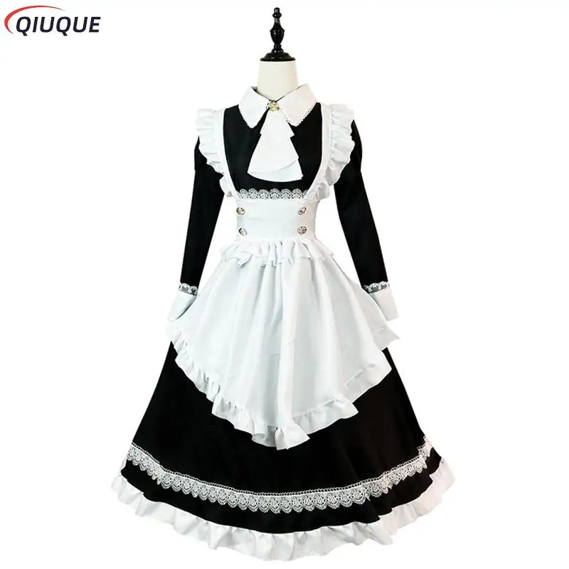 Strój pokojówki dla kobiet Sukienka Lolita Śliczny kostium Kawaii Cafe Czarny Biały Męski mundur Długi fartuch Sukienka Mucama Kostium Cosplay