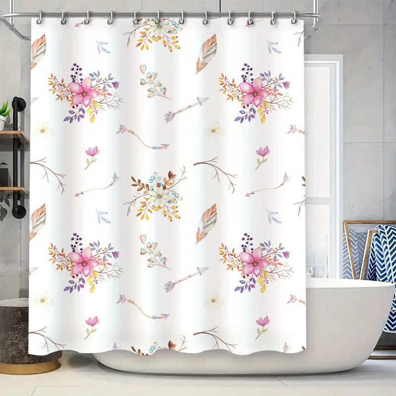 Beautiful Floral Shower Curtain with Arrow Pattern Perfect for Bathroom Decor!