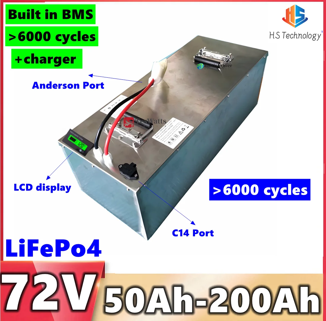 

HS LiFePo4 72V 50Ah 60Ah 70Ah 80Ah 100Ah 150Ah 200Ah Lithium Battery for Electric Motorcycle Tricycle Four Wheeler Mini EVCar,RV