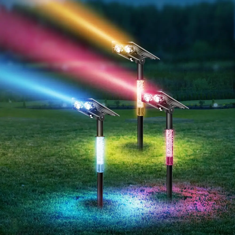 Solar Garden Lawn Lamp Outdoor RGB Spotlight Landscape Path Lighting Waterproof Wall Light Tree Flag Lawn Pathway