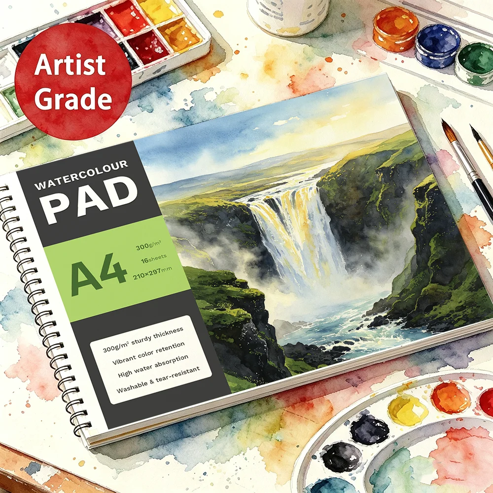 Watercolor Book, 300gsm Woven Texture Thick Painting Paper 16 Sheets, Anti-Curl Heavyweight Art Paper, Perfect for Hobby Painter