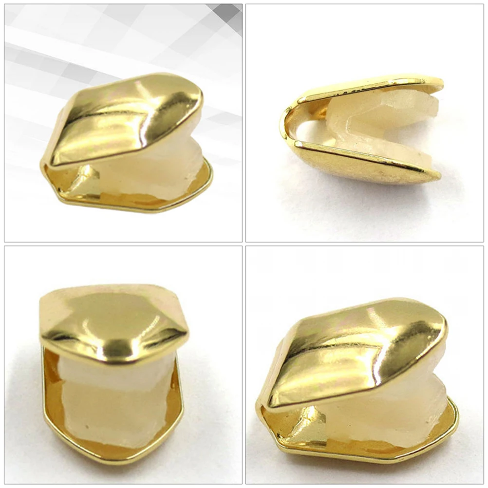 

4 Pcs Gold Braces Grill Plated Hip Hop Grills Golden Teeth Single Rapper Environmental Copper Hip-hop Style Caps