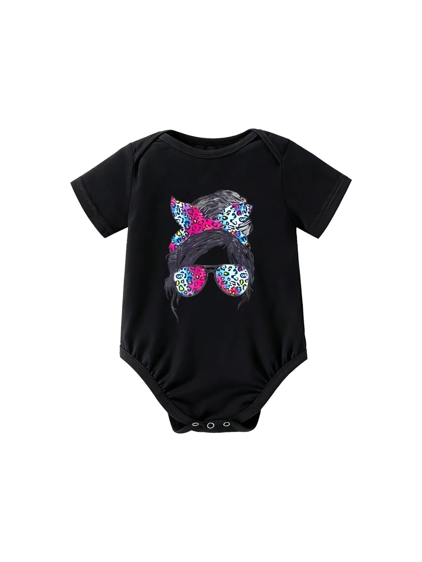 

Children's Bodysuit Round Neck Nina with Leopard Print Bow Sunglasses Graphic Unisex For Boys Girls Great For Fashion Photos