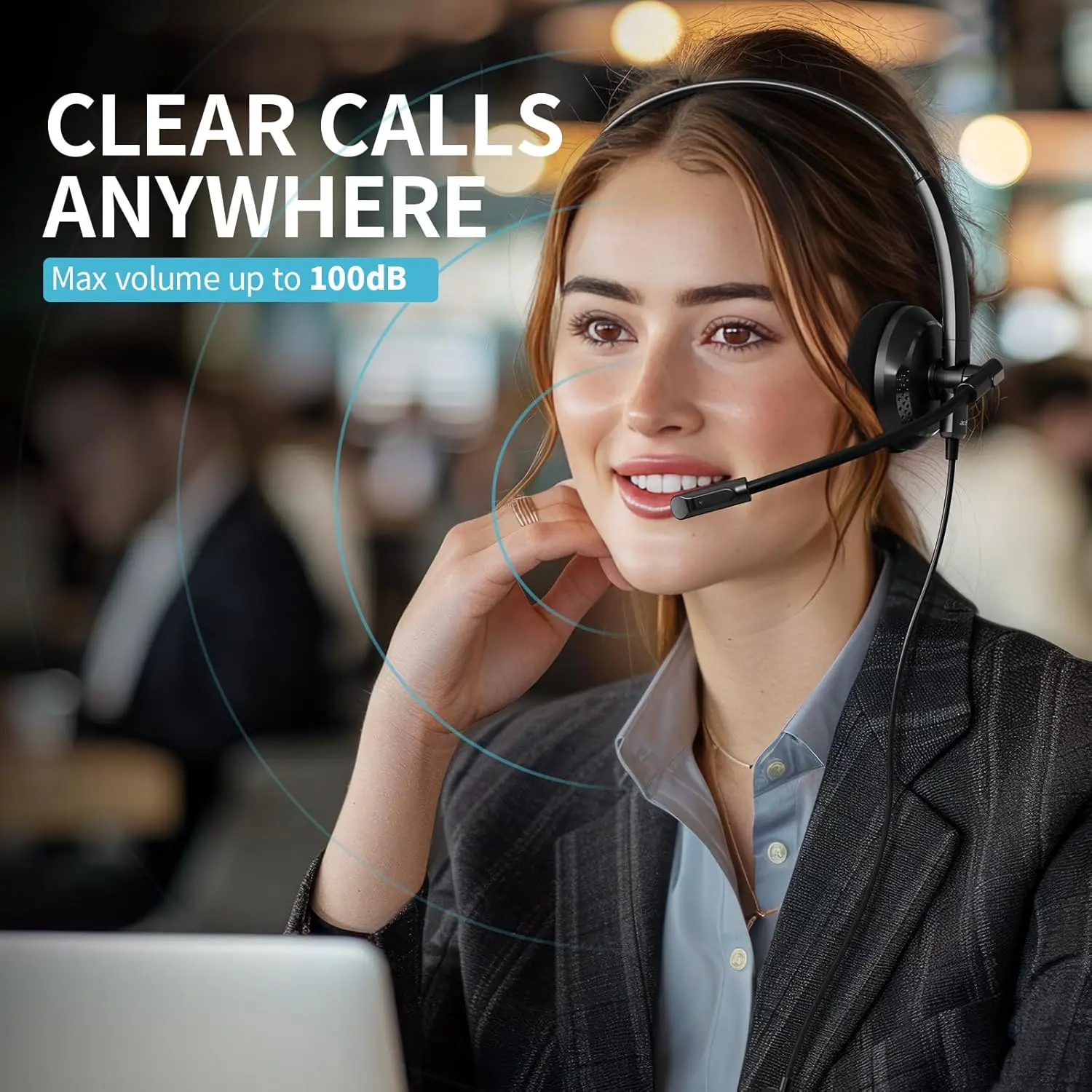 سماعة رأس Acer USB مع ميكروفون للكمبيوتر الشخصي، سماعة رأس سلكية مع ميكروفون لمراكز الاتصال بالعمل عن بعد للمكتب، تصميم مريح لارتداء طويل #2