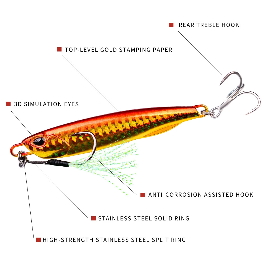 Fishing Lure Artificial Bait Tackle Japen Metal Cast Jig Spoon 10/15/20/30/40/50g Shore Casting Jigging Fish Sea Bass