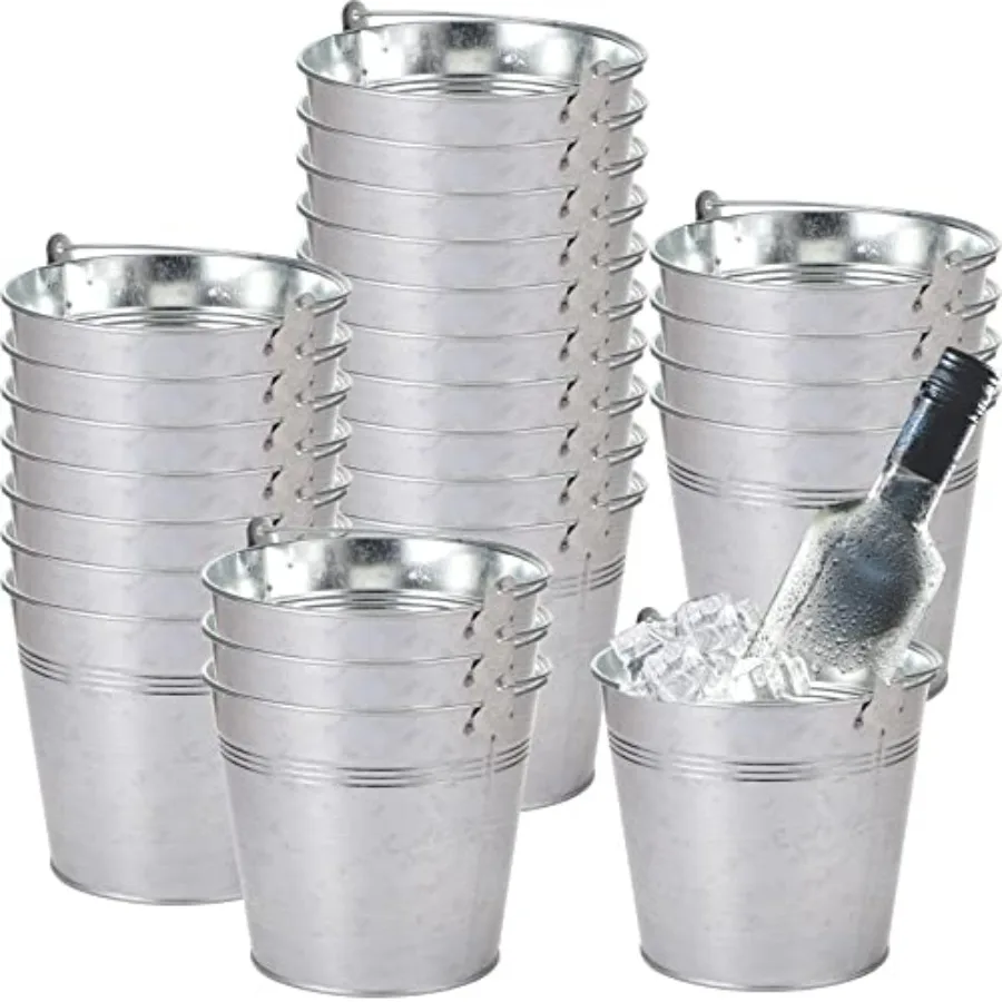 

24 Pack Galvanized Metal Buckets Bulk 6 Inch Small Ice Buckets Iron Candy Pail with Handle for Garden Planters Vase Table Cente