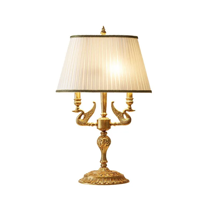 French European-style all-copper swan desk lamp, European-style living room study bedroom high-end personalized bedside