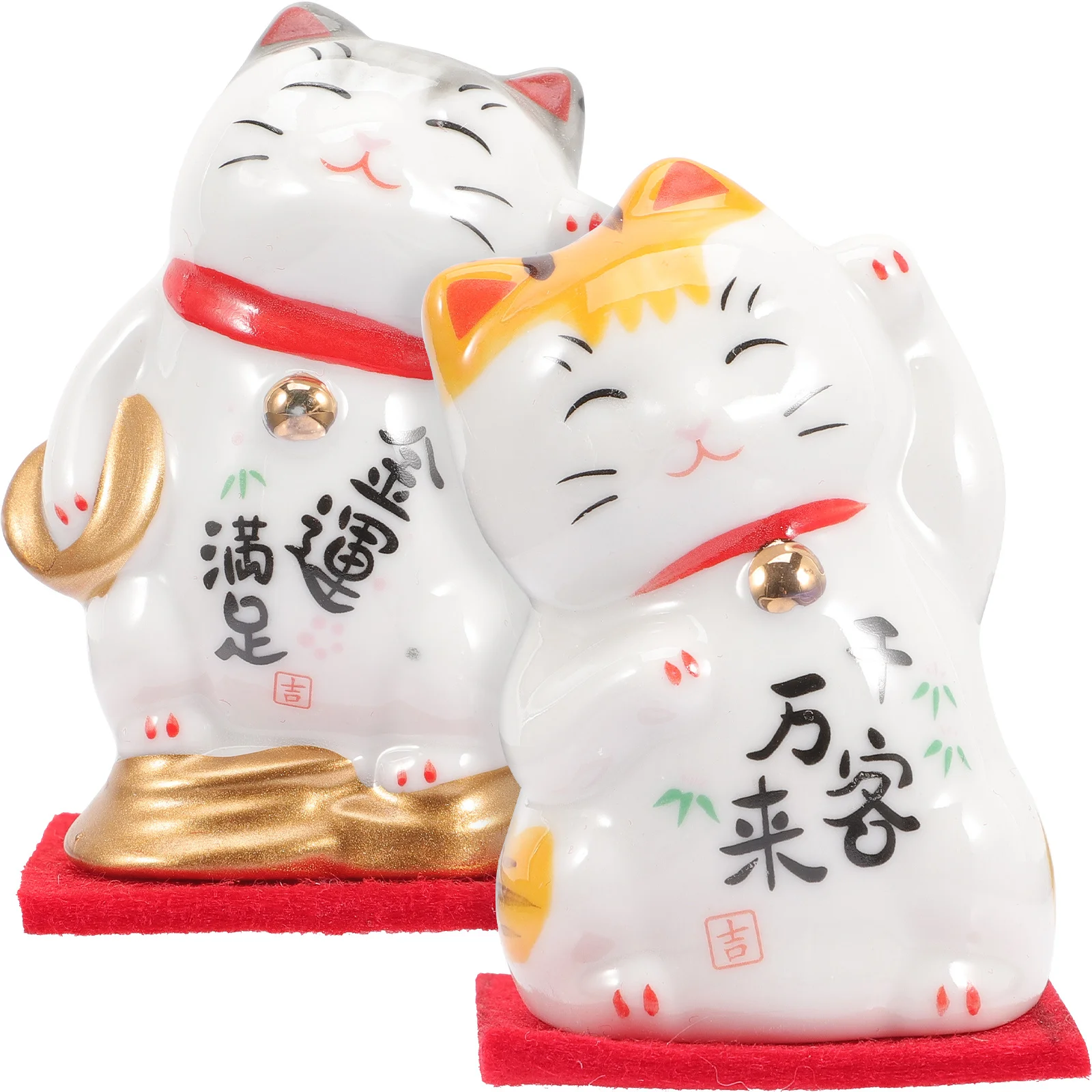 

2Pcs Lucky Cat Ceramic Statue Cat Ornament Small Desktop Decoration for Home Office Car Ceramic Craft Ornament