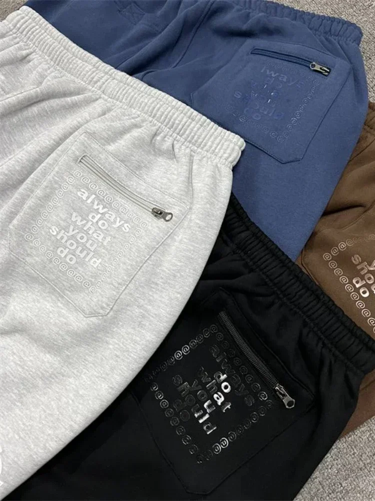 Vintage Graphic Fleece Sweatpants Women Casual Classic Gray Black Wide Leg Warm Trouser Thick Jogger Hip Hop Winter 2024