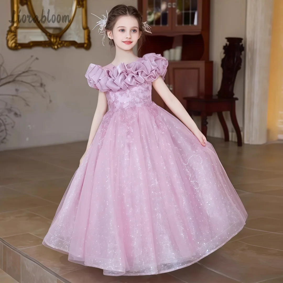 

Girls' Multicolor Formal Dress Floral Off Shoulder Evening Gown Long Flower Girl Dress Party Wear Dress Wedding Attire