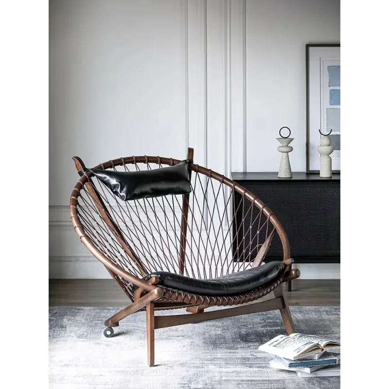 

Nordic Single Leisure Chair Peacock Drawstring Coil Chair Solid Wood Balcony Designer Lazy Recliner