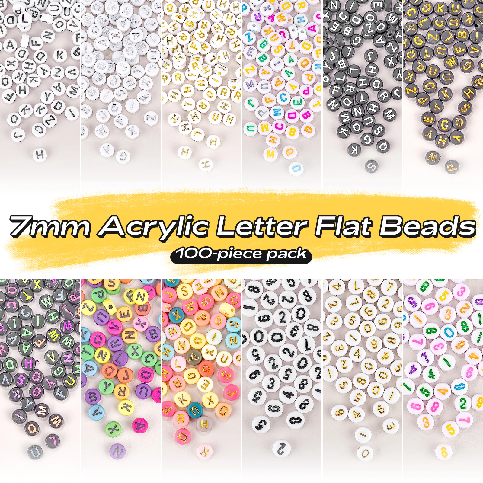 100Pcs Mixed Letter Acrylic Beads Round Flat Alphabet Spacer Beads For Jewelry Making Handmade Diy Bracelet Necklace