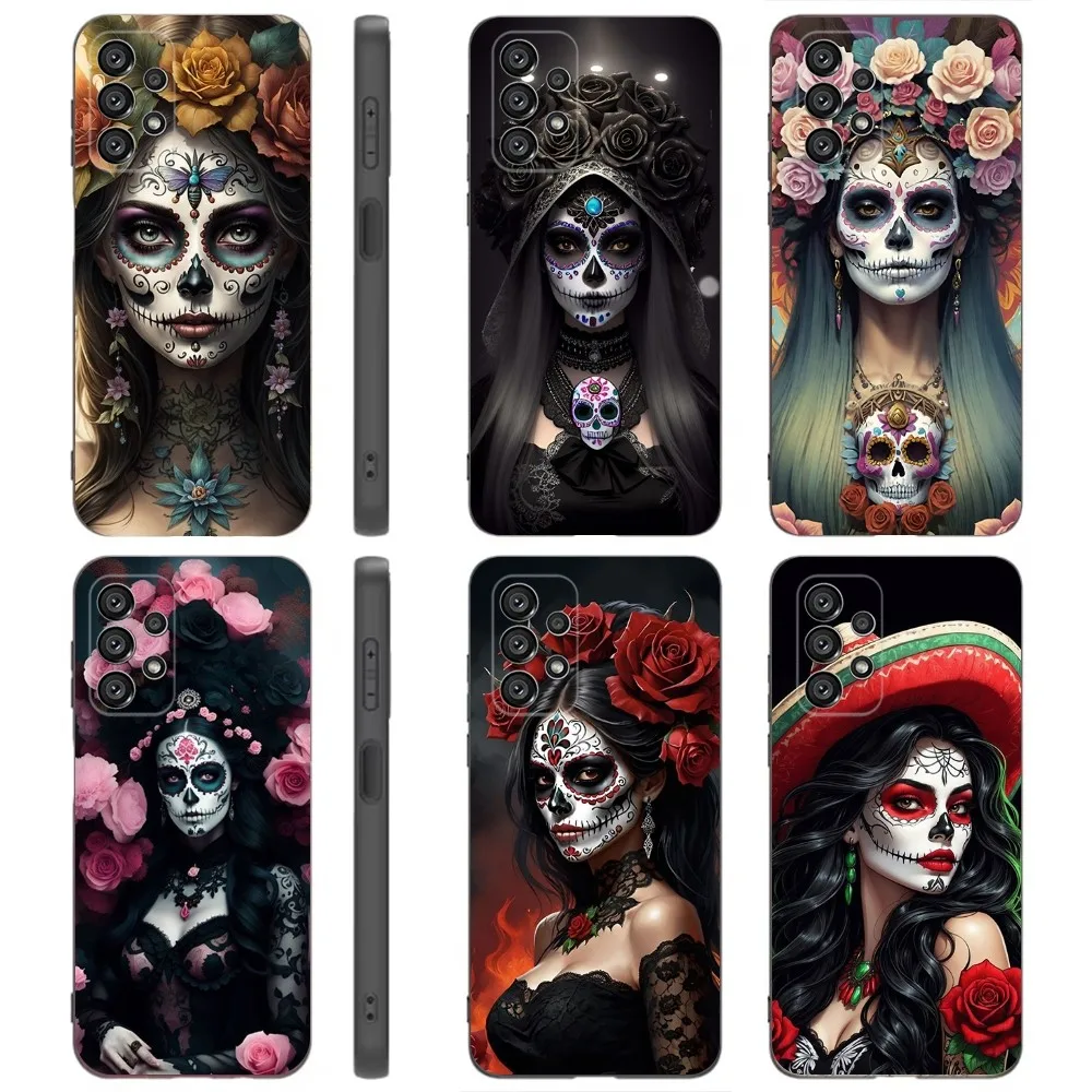 

Catrina Skull Girl Phone Case For Samsung Galaxy A91,A80,A73,A72 ,A71,A53A52,A32 ,A31A22,A21s,A20,Black Cover