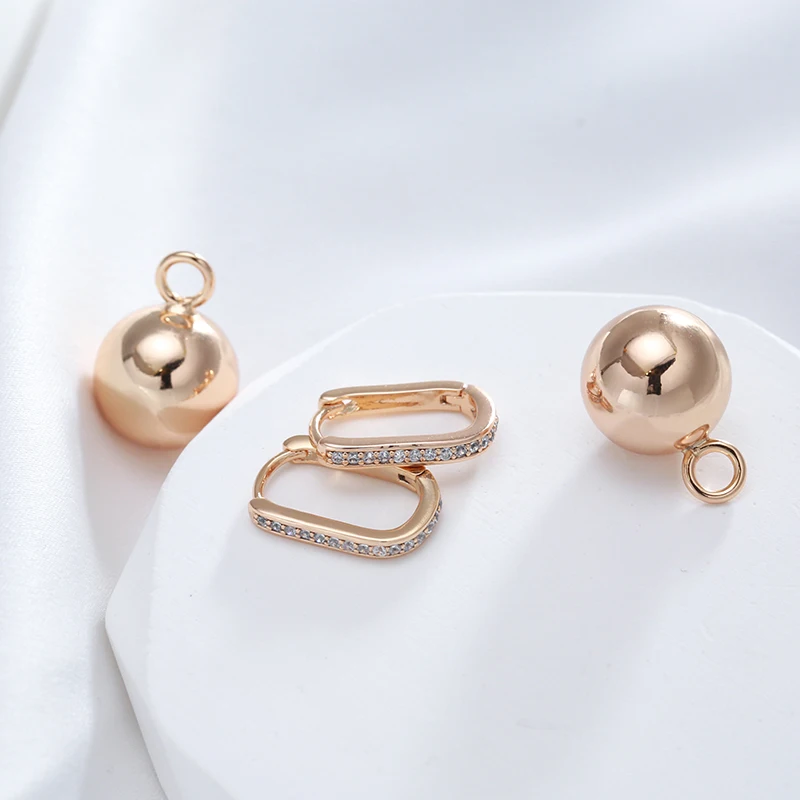 Kinel New Retro Glossy Spherical Long Earrings 585 Rose Gold Color Fashion Wedding Jewelry Unique Modern Metal Drop Earrings