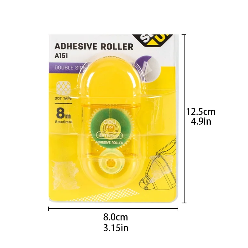 Deli 8M Adhesive Roller, Strong Quadrilateral Dotted Tape for Arts & Crafts, DIY Projects, High-Tack Glue Roller