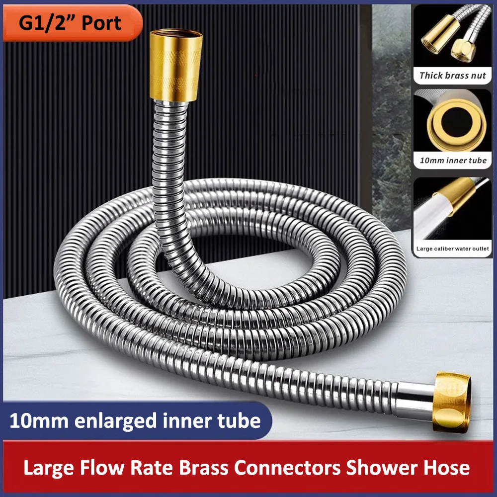 

Усиленный напорный душевой шланг из нержавеющей стали 1.5/2/3 м, увеличенный, с большим потоком, взрывозащищенный, для холодной и горячей воды, для ванной комнаты