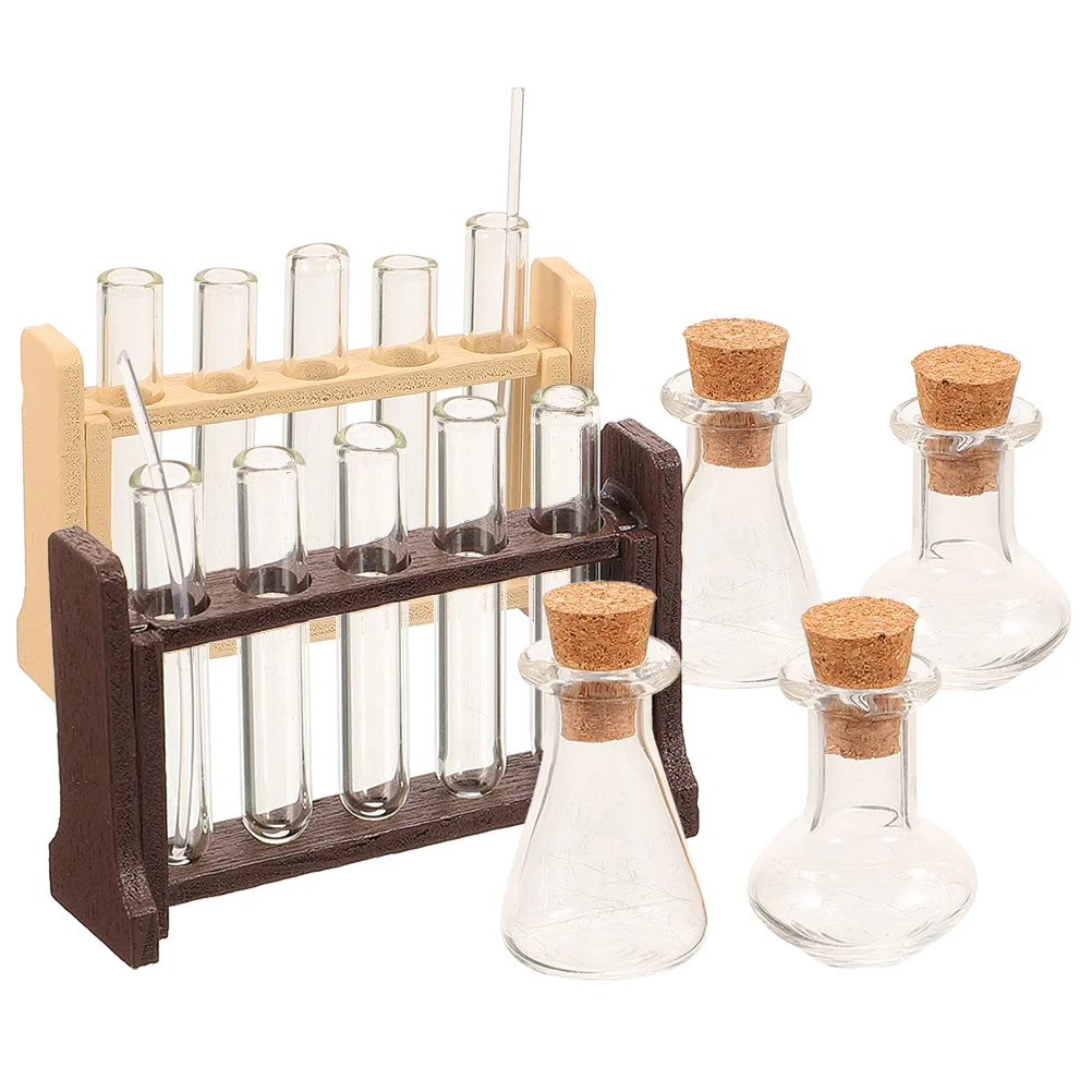 2 Sets Measuring Cup Dollhouse Mini Simulated Glass Test Tube Small Learning Education Toys Wood Playsets Tubes Model