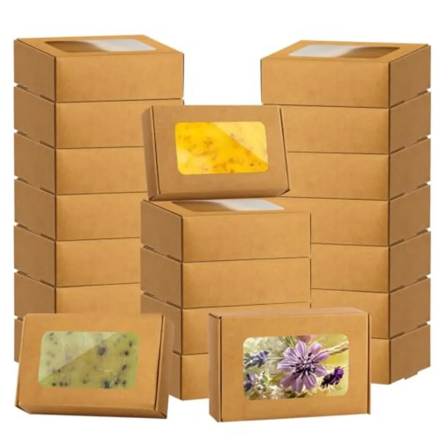 

40 PCS Soap Boxes for Homemade 3.55 x 2.4 x 1.2 Inch Small Soap Paper Box Mini Kraft Treat Box with Window for Homemade Soap Pa