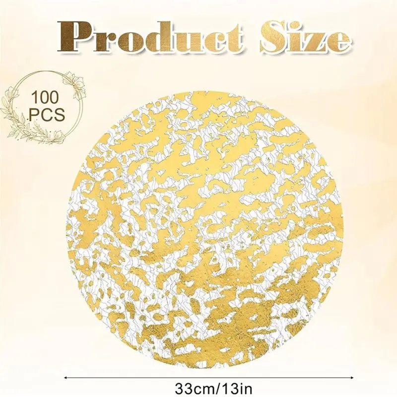 [NEWA08R】 For Party Wedding Home Decor Gold Disposable Placemats 100 PCS 13 Inch Mesh Round Foil Table Mats Gold Plates