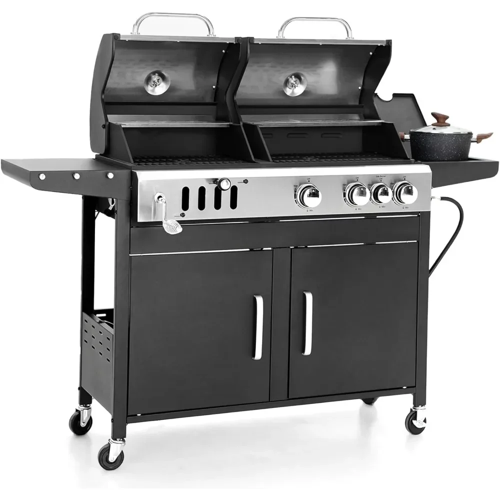 

Barbecue grill,Charcoal and Propane Gas Grill Combo with Side Burner & Porcelain-Enameled Cast Iron Grate, Dual Fuel BBQ Grill