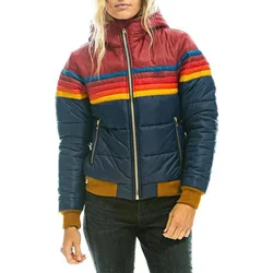 2024 Couples Fashion Rainbow Stripe Zipper Winter Jacket Man and Women's Casual Hooded Printed Short Cotton Jacket