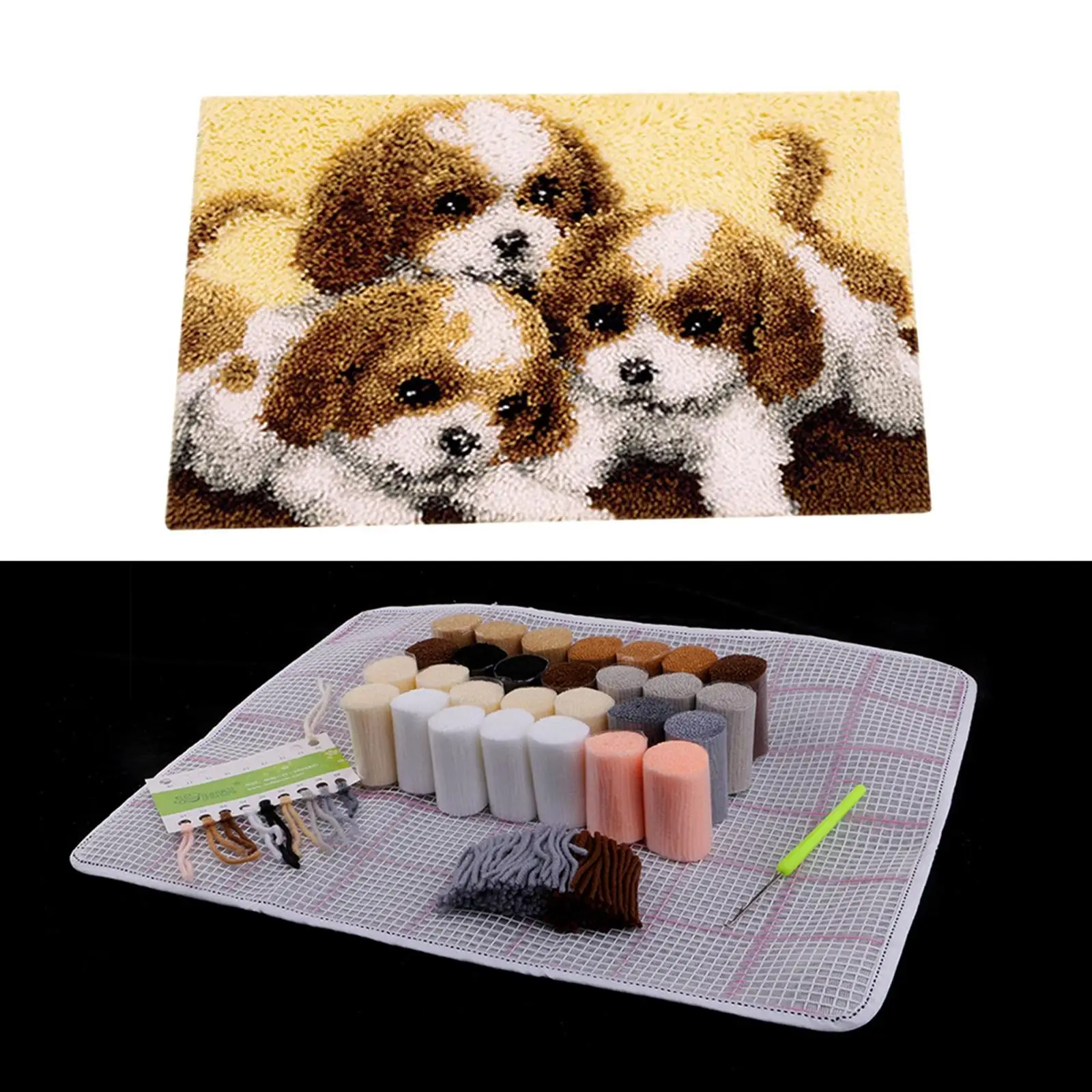 Latch Hook Kits with Printed Canvas Crocheting Needlework Set for DIY Rug and Cushion Craft Projects