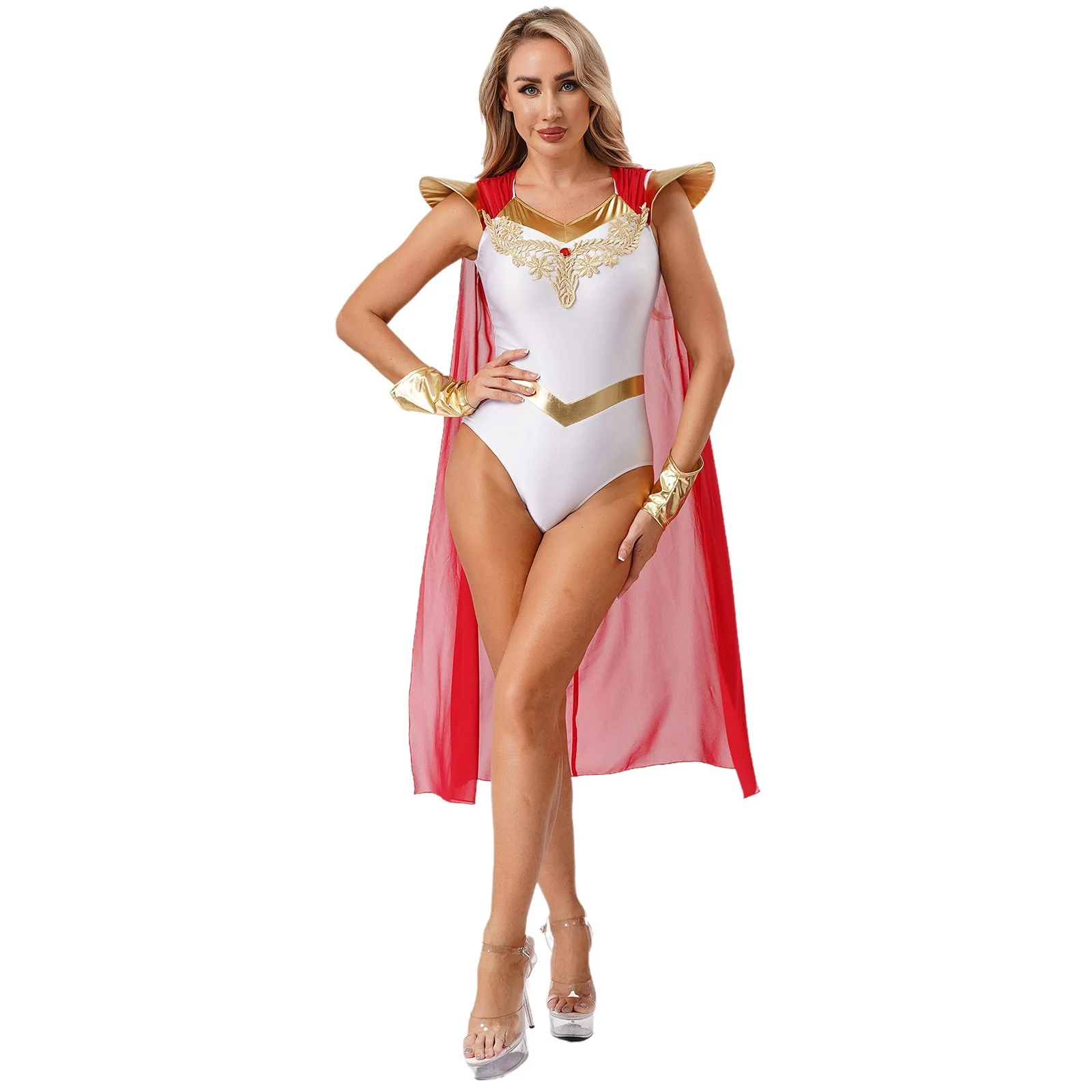 

Women's Halloween Party Greek Hero Warrior Gladiator Cosplay Outfits with Long Cloak Bodysuit for Carnival Raves Fancy Outfits