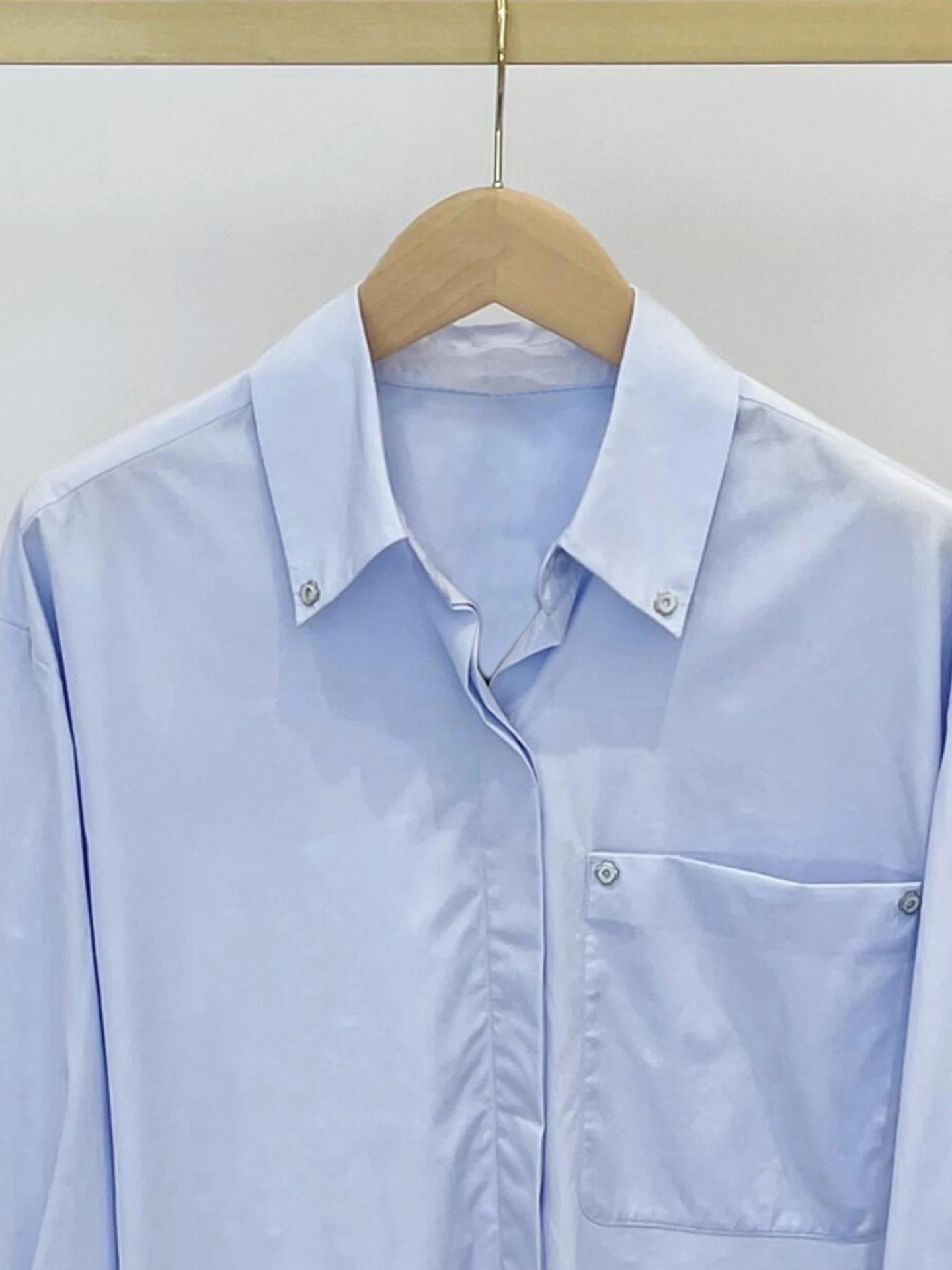 

M Home South Oil High End Women's Loose Casual Versatile Diamond Embedded Collared irt Top for Autumn 2025 Commute Sle