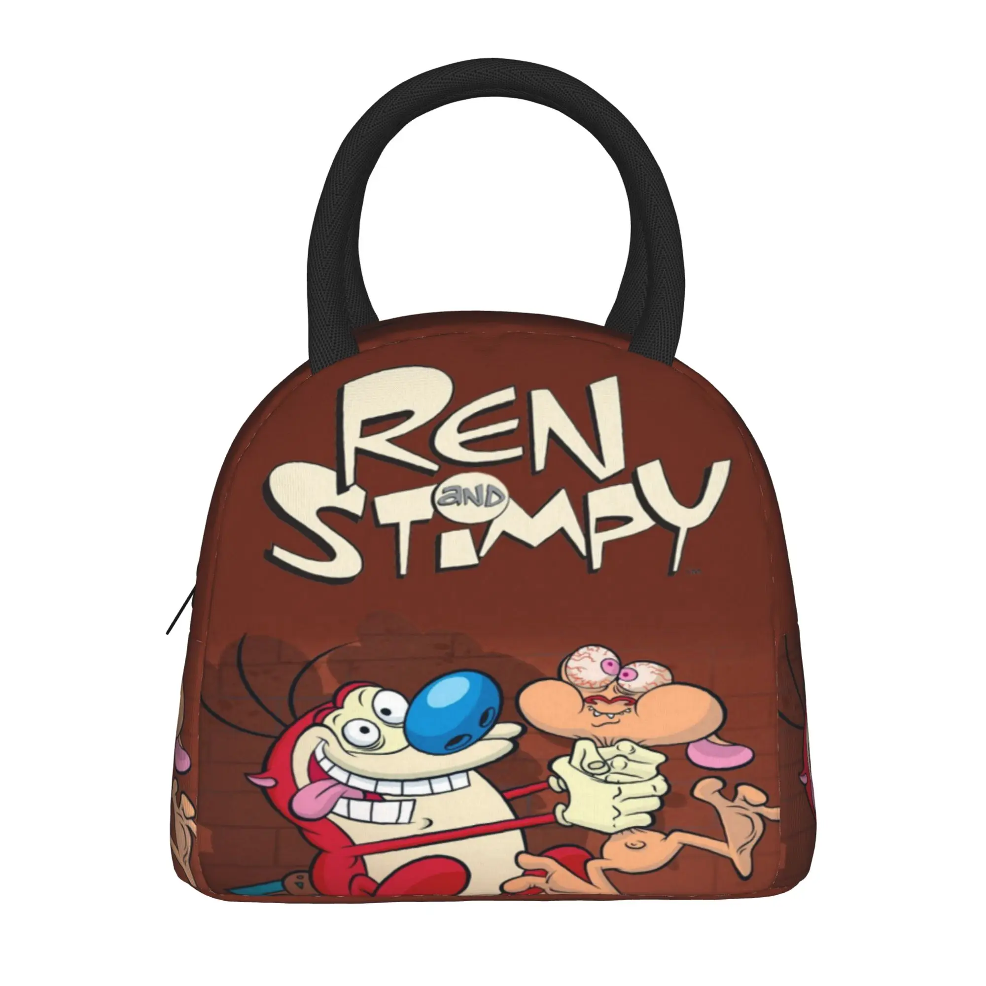  Duo Rucksack Ren & Stimpy  Insulated Lunch Bag for Men Women  Food Container Portable Cooler Thermal Lunch Boxes For Travel