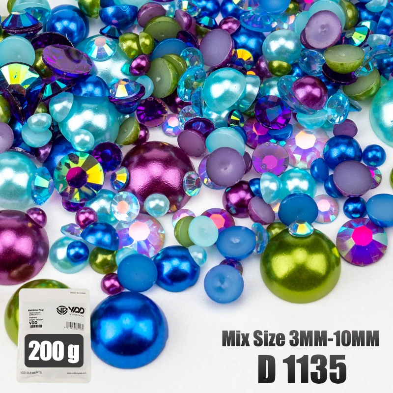 VDD 200g Großhandel Mix Größe Halbrunde Perlen ABS Flatback Perlen Harz Farbe AB Strasssteine zum Basteln DIY Nail Art Dekorationen – Detail 38