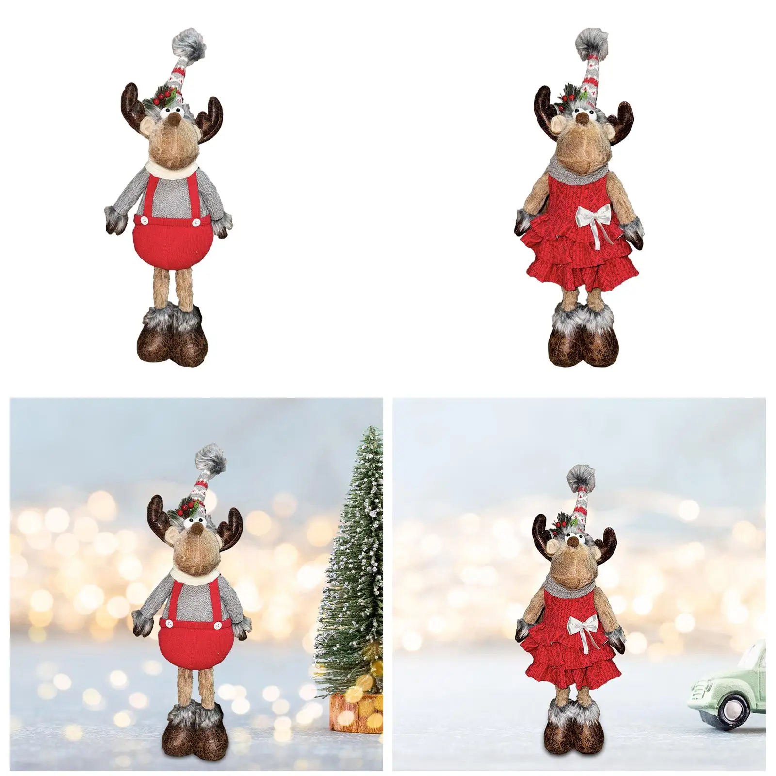 Christmas Deer Figurine Funny Portable Decorative Lightweight Sculpture Figure Doll for Holiday Desktop Dorm Xmas Tree Fireplace