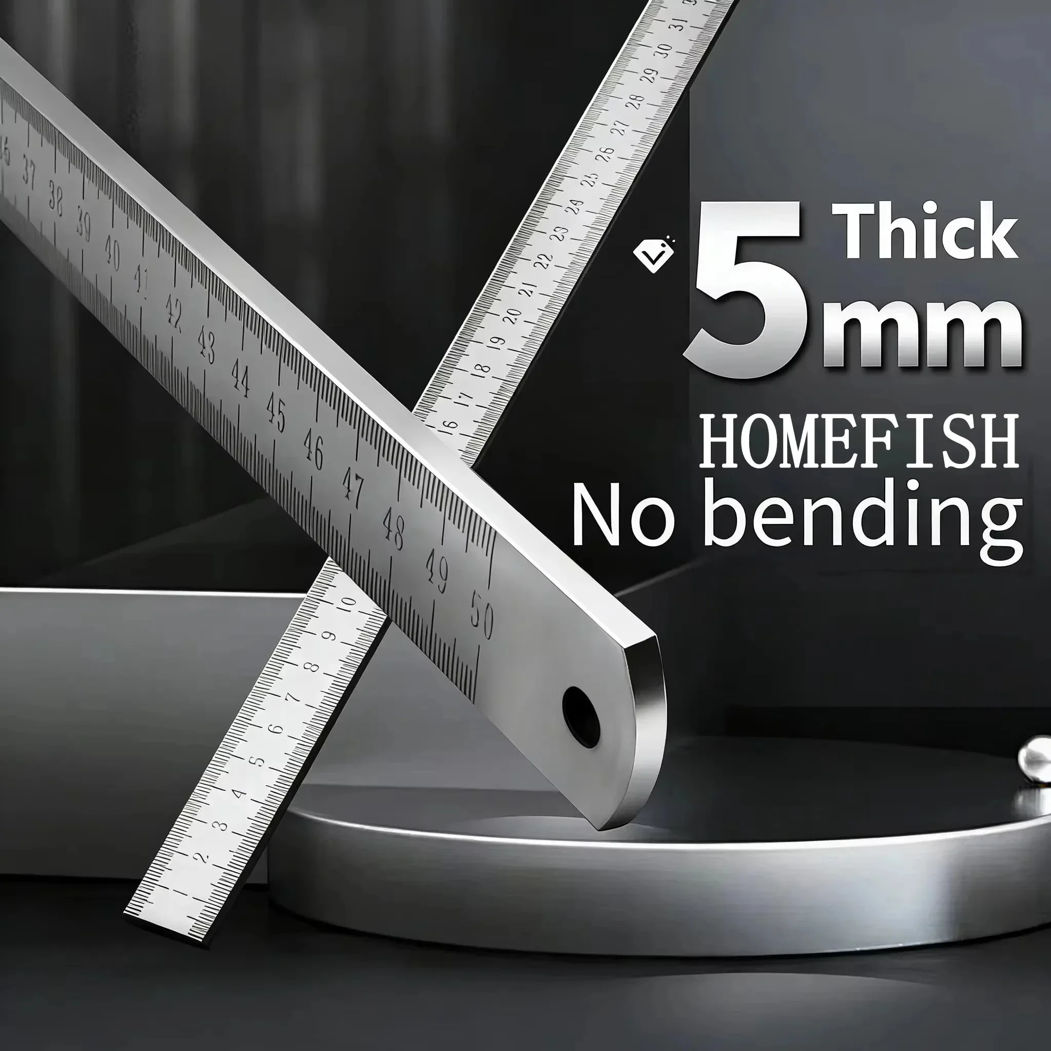 20 Inch Heat Treated Stainless Steel Ruler 5mm Thick Heavy Duty Double Scale Measuring Tool with Emergency Glass Breaker for DIY