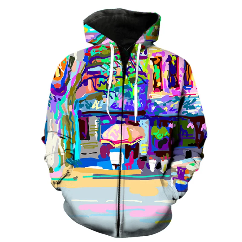 Abstract 3D Printed Art Painting Zipper Hoodie Men Kids Spring Hip Hop Teens Hoodies Tops Streetwear Harajuku Loose Sweatshirts