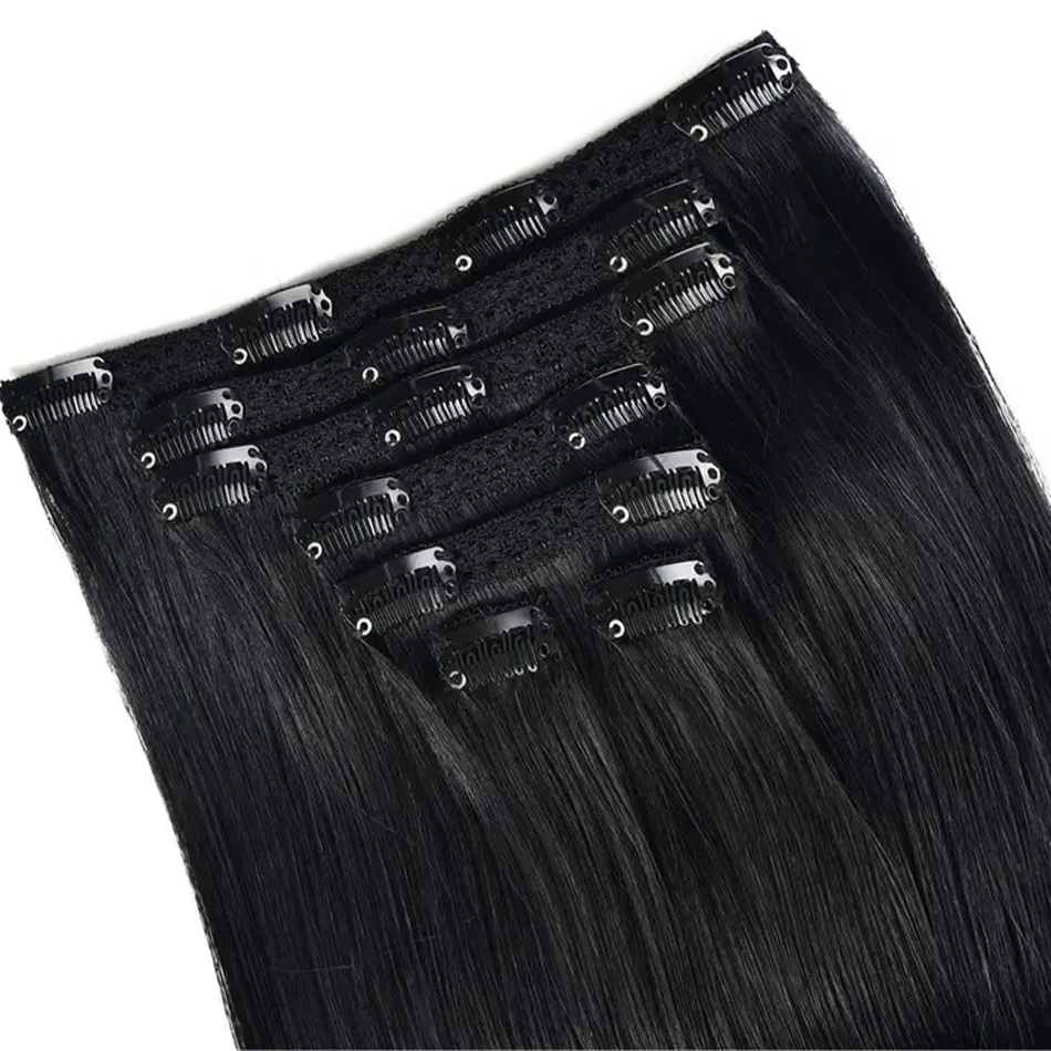 100% real grampo de cabelo humano em pacotes de cabelo para mulheres pacotes de cabelo preto natural colorido cabelo remy brasileiro para salão de