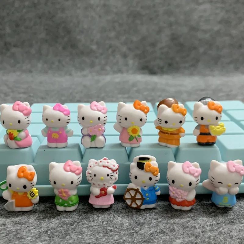 

12Pcs/Set Anime Sanrio Hello Kitty Kawaii Action Figure Cute Cat Doll Keychain Bag Pendant 2-3cm Figurine Model Toys