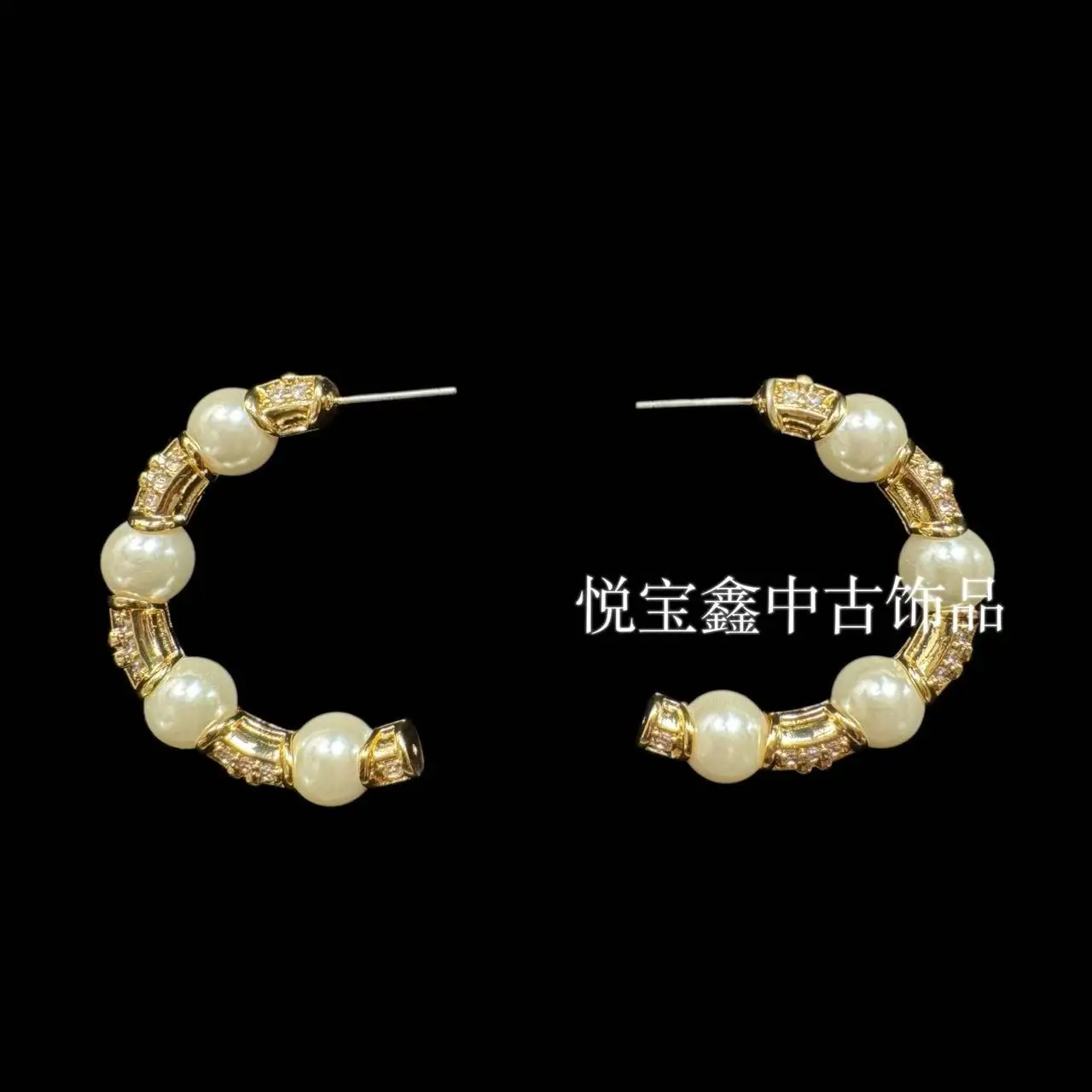 Round c-circle pearl zircon stud earrings daily commute earrings earrings electroplated geometric earrings