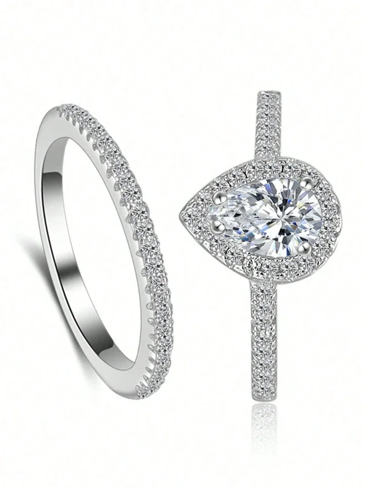 Women's 925 Sterling Silver Classic Water-Drop Zircon Ring