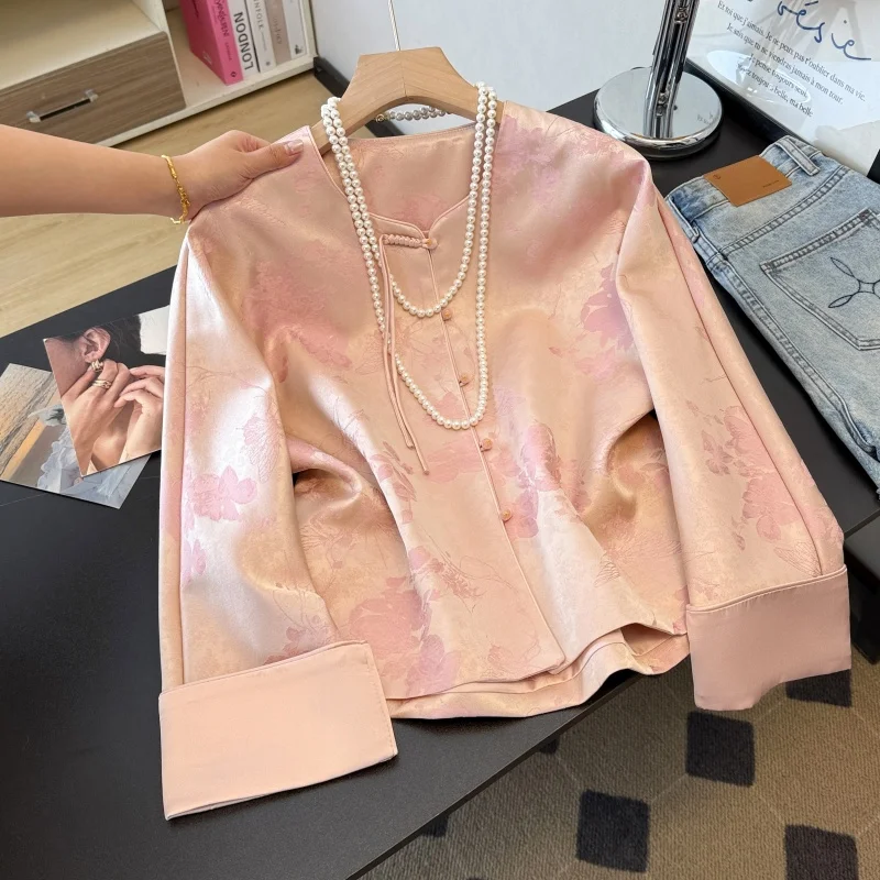 

New Chinese Sle Spring Season Lightweight Long Sve Heavy Embroidery Small V-Ne Open Cardigan Outerwear Top for Women