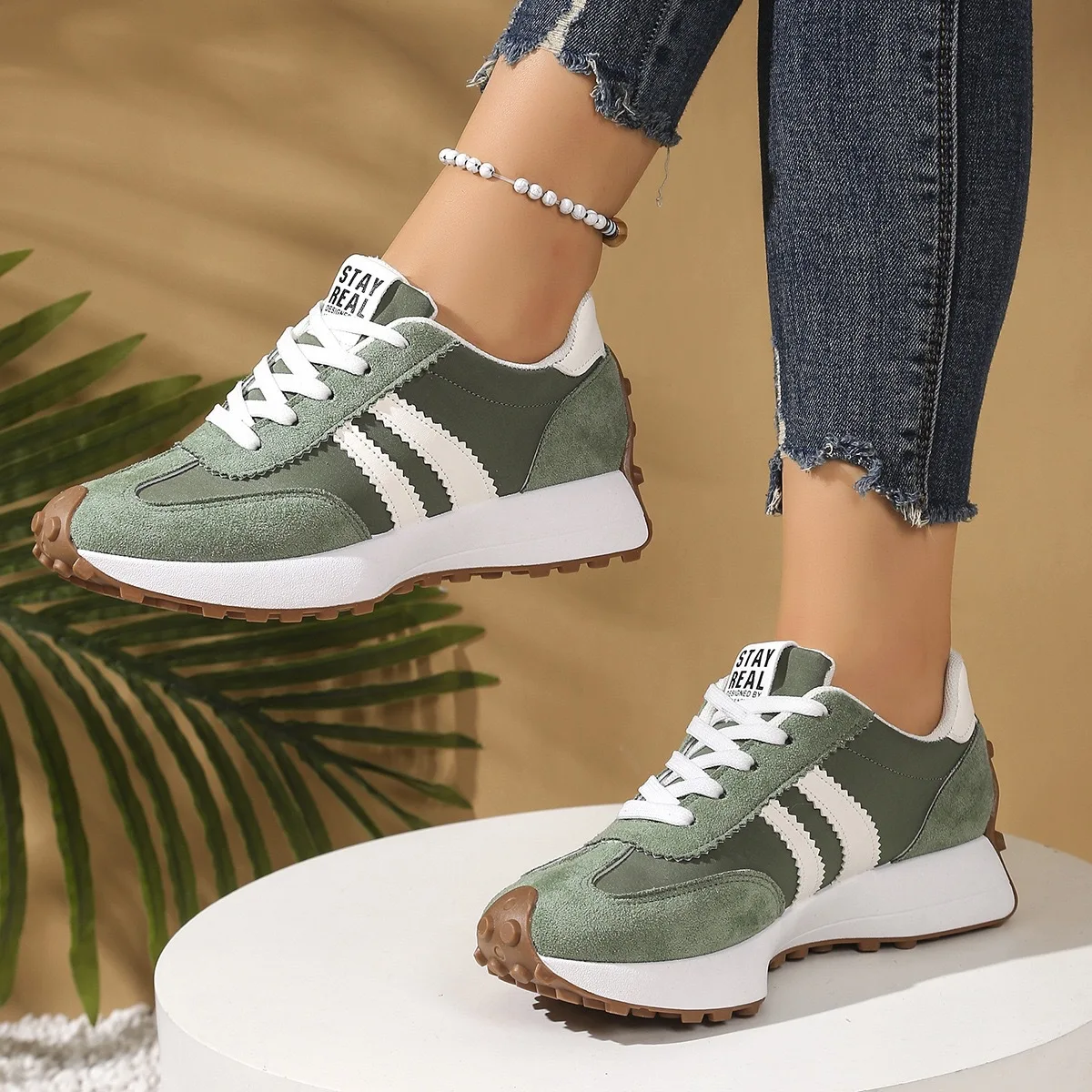 

Women's Classic Striped Casual Sneakers Lightweight Comfort Athletic Walking