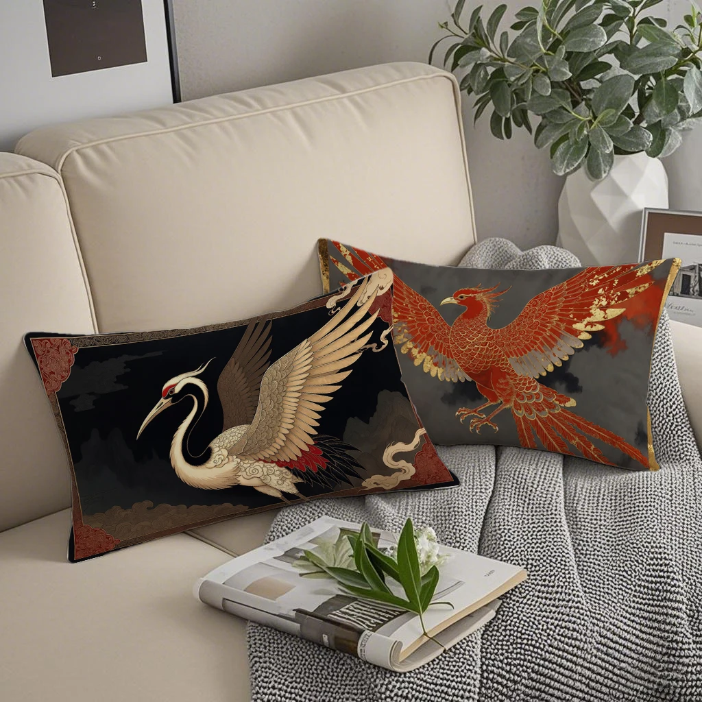 Vintage Chinese Style Crane Phoenix Pillow Cases Suitable For Sofa Bedroom Car Pillow Cover Rectangular Back Cushion
