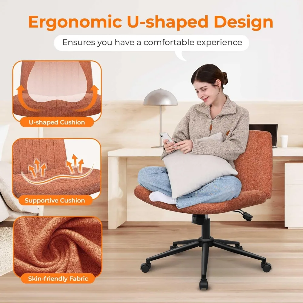 كرسي مكتب مريح بأرجل متقاطعة مع عجلات ومقعد مبطن للاستخدام في المكتب المنزلي وغرفة النوم #4