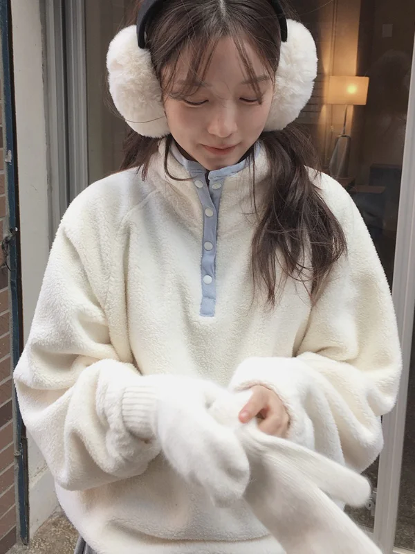 سترة شتوية دافئة Fce Jaet للسيدات بياقة عالية وزر لصق ملابس خارجية فضفاضة تناسب طويلة Sve Sweet Sle #3