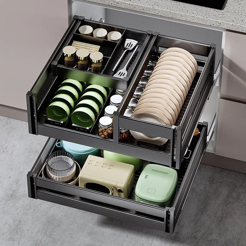 Basket Kitchen Cabinet Double Door Door Drawer Dishes Blue Bowl Rack Storage Basket Basket [Glass Half Drawing]