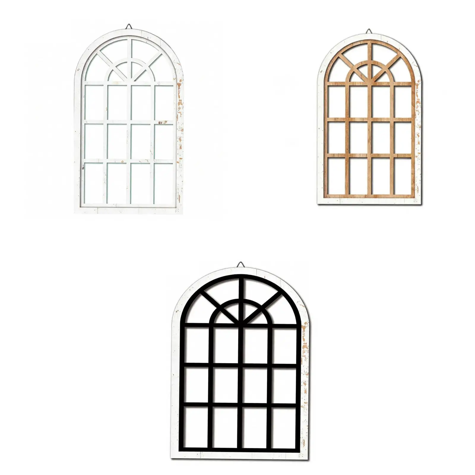 Miroir mural de fenêtre arquée, décor mural encadré en bois, miroir mural décoratif, miroir de panneau de fenêtre pour cheminée, manteau de salle de bains